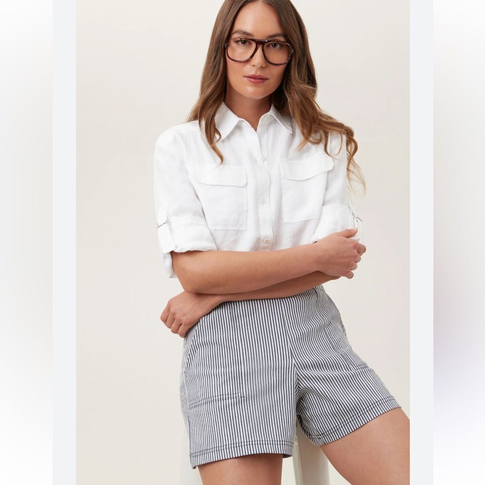 New Trina Turk Dearest Olive Striped Linen Blend Shorts - Sz 4 - Picture 4 of 14